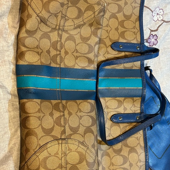 Coach Pac-Man Large Tote Reversible Coated Canvas Blue Stripe - Picture 7 of 12